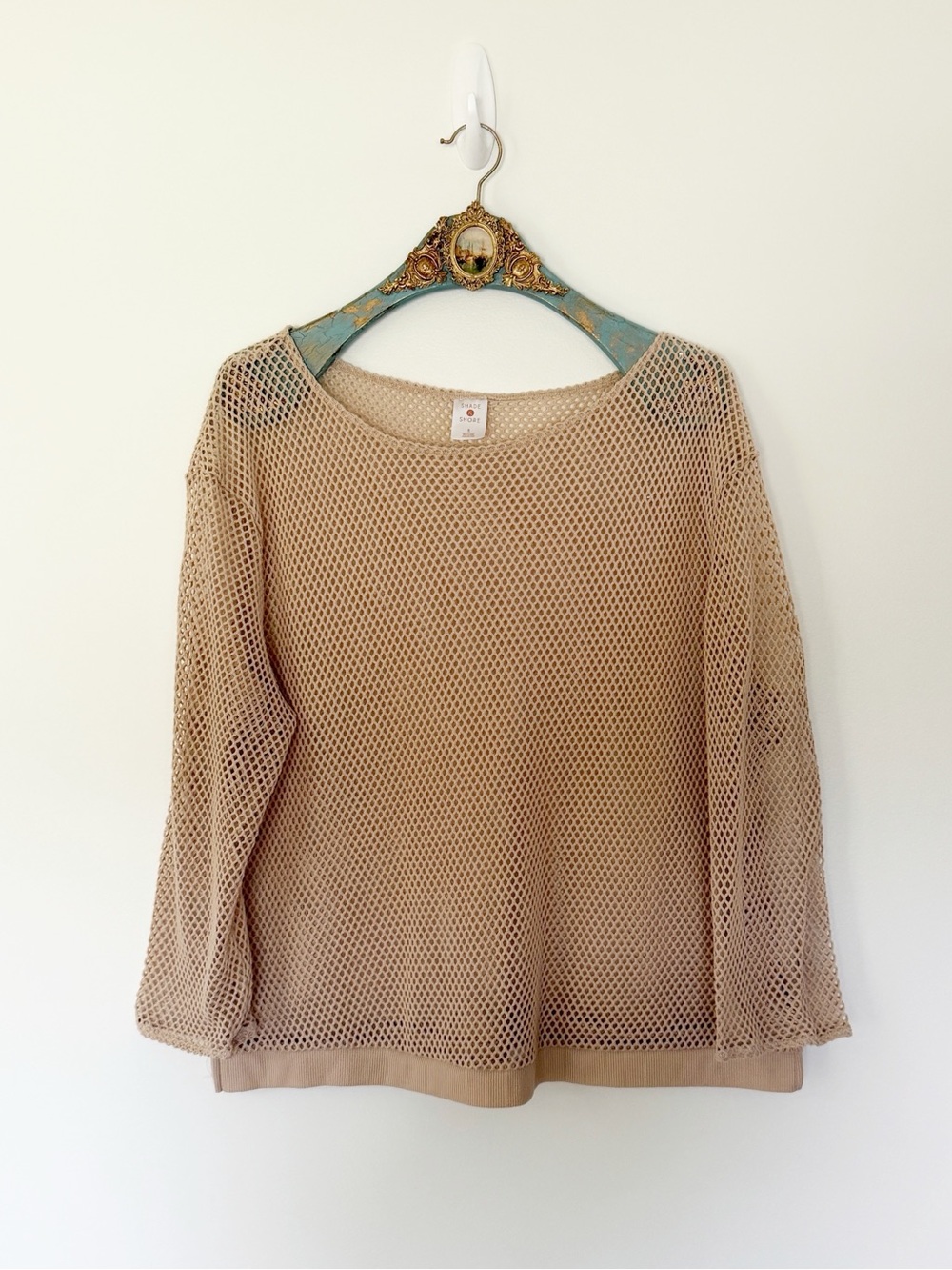 Shade & Shore Taupe Open-Knit Pullover
